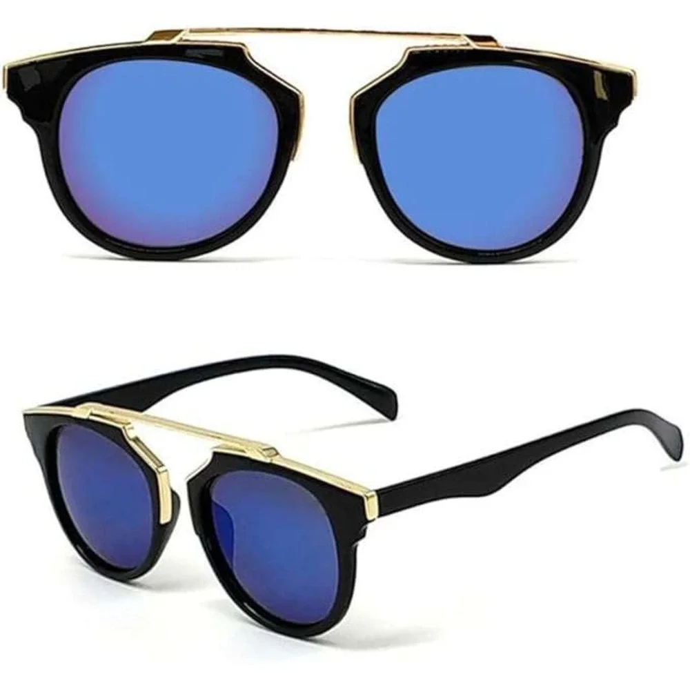 Aviator Sunglasses Women Gold Bar Blue Lens Fashion Sun Glasses Festival Glasses